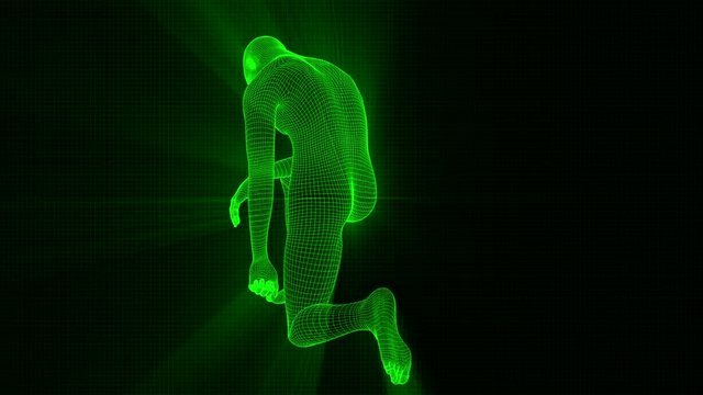 4K Futuristic Wireframe Android AI Shine Men Knee Down Seamless Loop