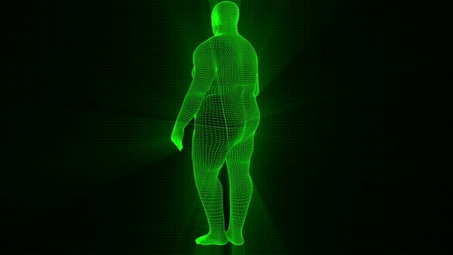 4K Futuristic Wireframe Android AI Shine Obese Man Seamless Loop