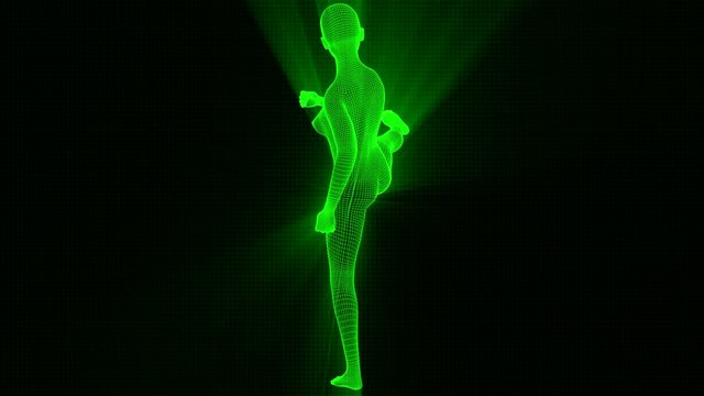 4K Futuristic Wireframe Android AI Shine Woman Fighting Seamless Loop