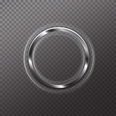 Vector silver frame with lights effects. Shining circle banner. Isolated on transparent background. Vector illustration, eps 10