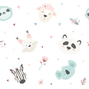 Cute seamless pattern with animals. For prints