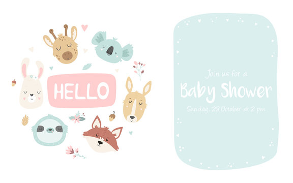 Baby Shower Invitation With Cute Animals.
