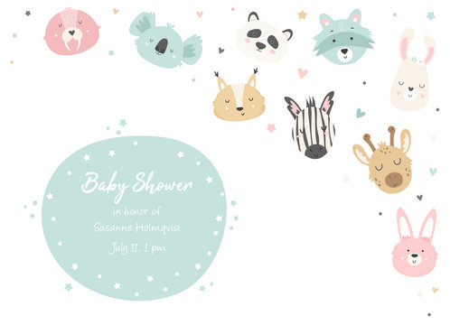 Baby Shower Invitation with cute animals.