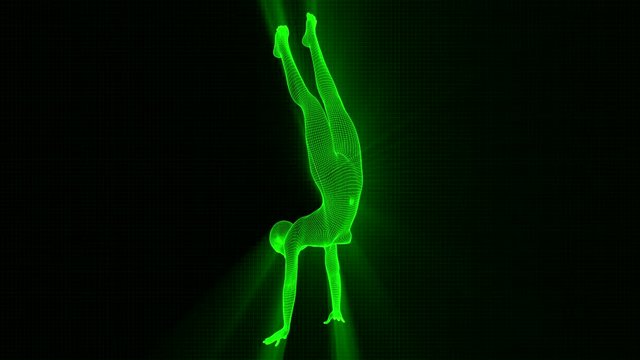 4K Futuristic Wireframe Android AI Shine Woman Handstand Seamless Loop