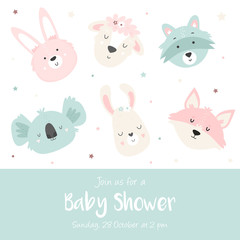 Baby Shower Invitation with cute animals