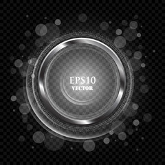 Vector silver frame with lights effects. Shining circle banner. Isolated on transparent background. Vector illustration, eps 10