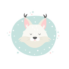 Lynx hand drawn face. Vector character.