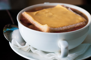 Homemade fresh creamy soup with chicken