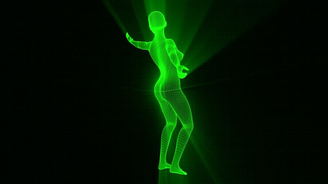 4K Futuristic Wireframe Android AI Shine Woman Playing Tennis Seamless Loop
