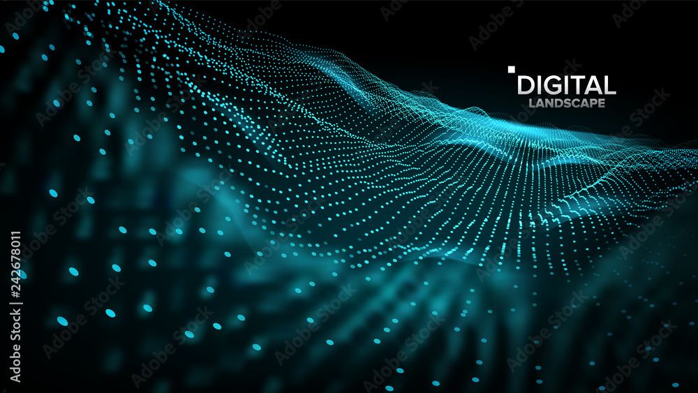 Poster landscape vector. cyber concept. futuristic graphic. relief structure. energy space. topography code