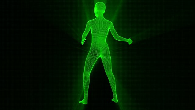 4K Futuristic Wireframe Android AI Shine Woman Playing Tennis Seamless Loop