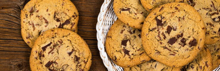 Chocolate Chip Cookies Background. Selective focus.