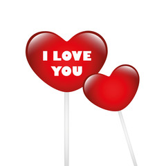 two red heart shaped lollipops I love you vector illustration EPS10 