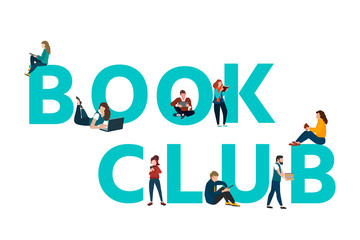 Vector logo concept of a book club with people reading.