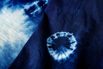 home made cotton fabric batiked with indigo - close up