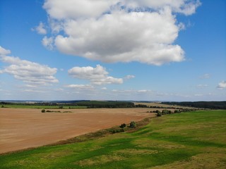 Naklejka premium Top view of the fields and harvest. Shooting from the quadcopter. sunny day
