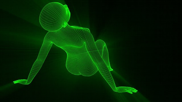 4K Futuristic Wireframe Android AI Shine Woman Sitting Sexy Seamless Loop