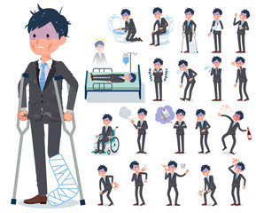 flat type Gray suit businessman Bad condition_sickness