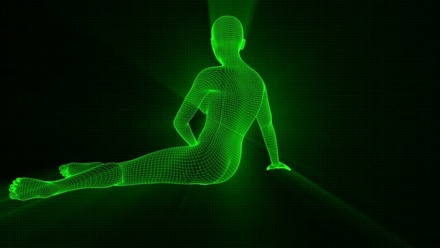 4K Futuristic Wireframe Android AI Shine Woman Sitting Seamless Loop