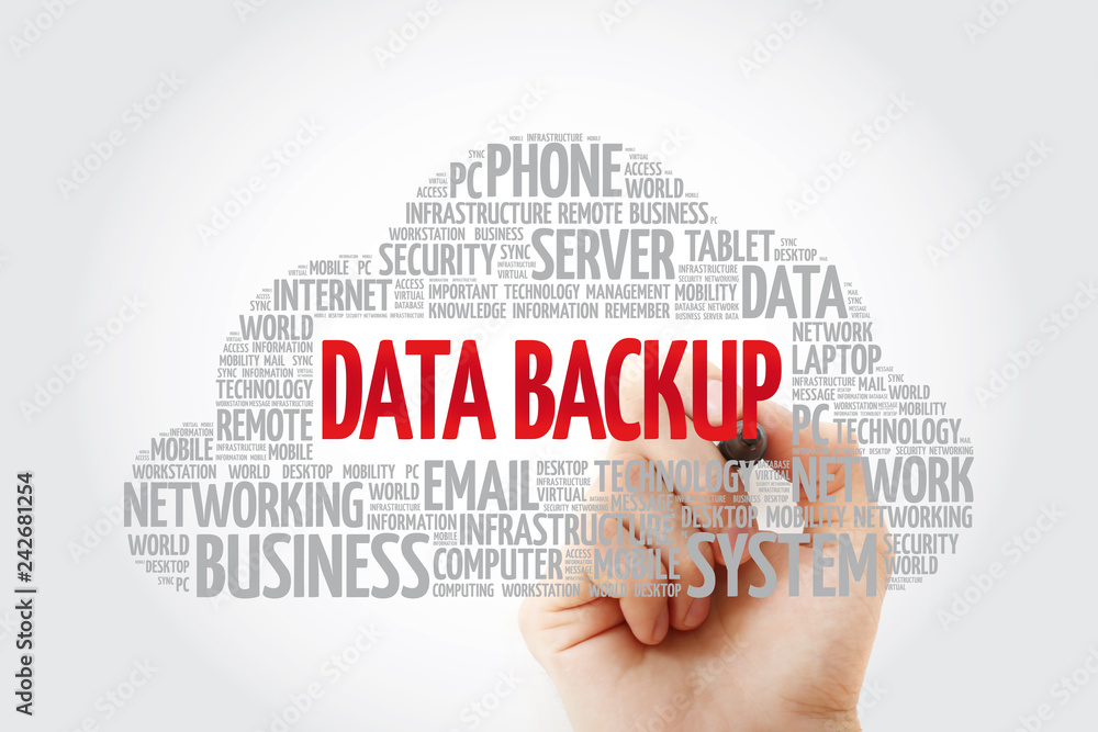 Poster data backup word cloud with marker, technology concept background
