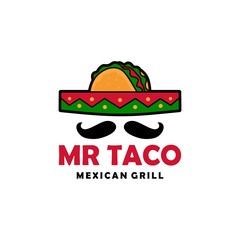 mr taco sombrero hat mustache logo vector icon illustration