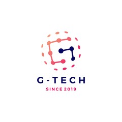 Obraz premium G letter tech connection sphere planet logo vector icon illustration