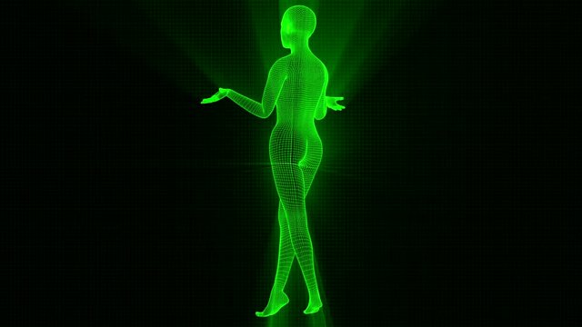 4K Futuristic Wireframe Android AI Shine Woman Standing Seamless Loop