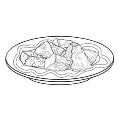 crockery bowl dish with appetizer bread croutons.  illustration