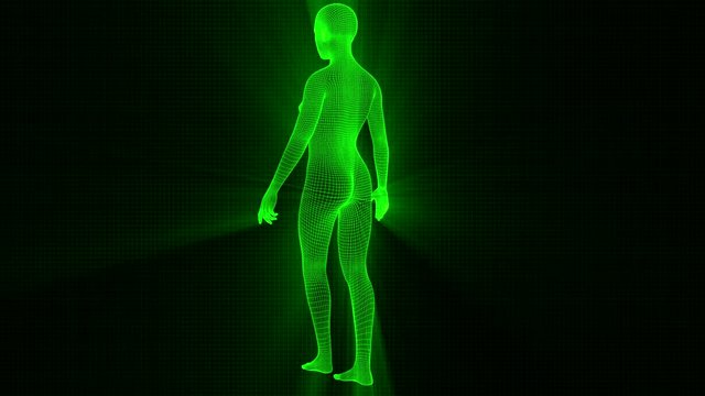 4K Futuristic Wireframe Android AI Shine Woman Standing Seamless Loop