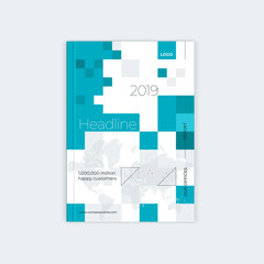 Minimalistic brochure template design. Flyer, booklet, annual report cover template. Modern abstract squares world map. Place under the heading and text. Vector illustration