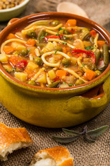 Fall Harvest Homemade Vegetable Soup. Selective focus.