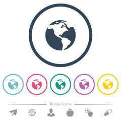 Earth flat color icons in round outlines