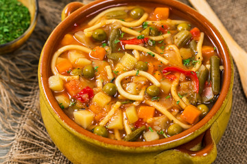 Healthy Harvest Vegetable Soup. Selective focus.