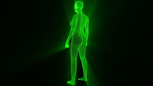 4K Futuristic Wireframe Android AI Shine Woman Standing Seamless Loop