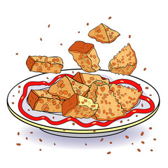 set with appetizer bread croutons  illustration