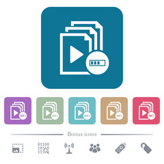 Processing playlist flat icons on color rounded square backgrounds