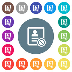 Contact disabled flat white icons on round color backgrounds