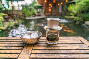 Hot milk coffee dripping in Vietnamese style