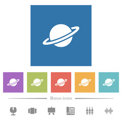 Planet flat white icons in square backgrounds