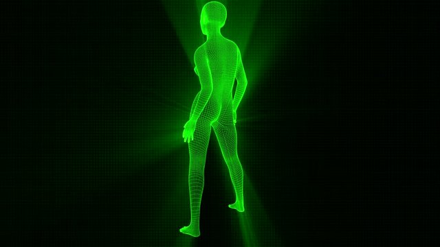 4K Futuristic Wireframe Android AI Shine Woman Standing Confident Seamless Loop