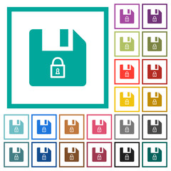 Lock file flat color icons with quadrant frames