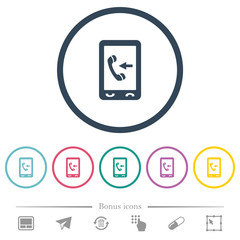 Mobile incoming call flat color icons in round outlines