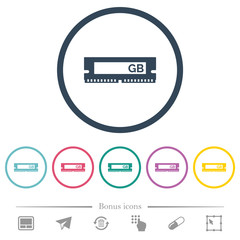 RAM memory module flat color icons in round outlines