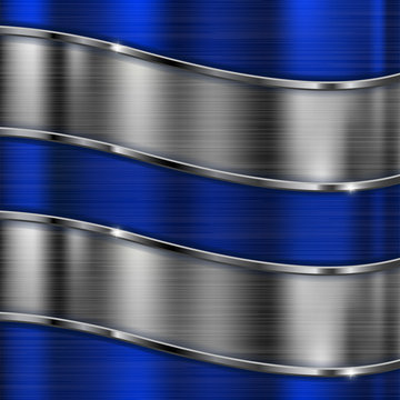 Blue Brushed Metal Background With Silver Waves