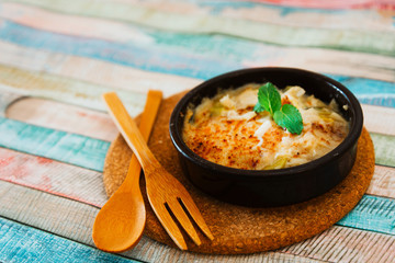 Scallop with pepper and mushrooms