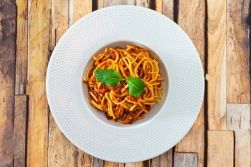 Pasta Bolognese on the table