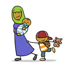 Mutter mit Kind und Baby als Flüchtling