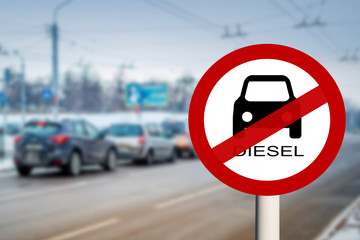 Diesel Prohibition ban on the movement of cars with diesel fuel Euro3, Street with transport in the...