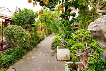 Garden in Wat Prayurawongsawat Worawihan,Bangkok,Thailand