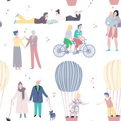 Happy Valentines day. Seamless pattern with people in love collection. Happy dating couples. Isolated objects on white background. Vector illustration